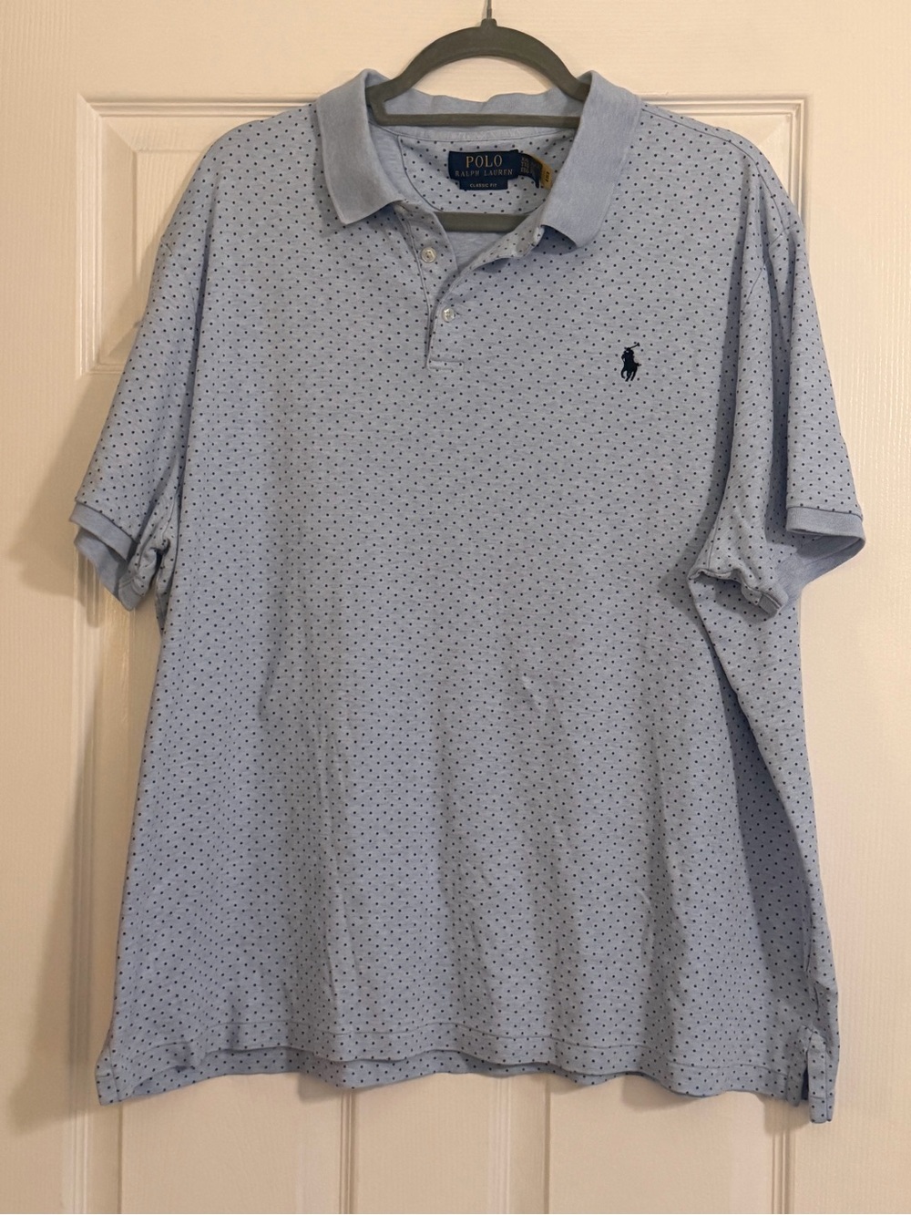 Ralph Lauren Light Blue Polo with Navy Micro Dots